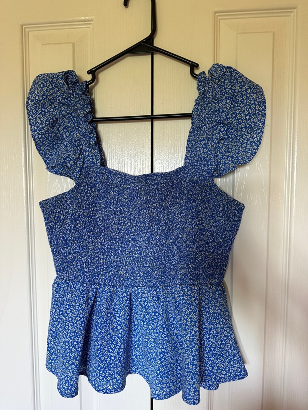 entro Royal Blue Floral Smocked Peplum Tank